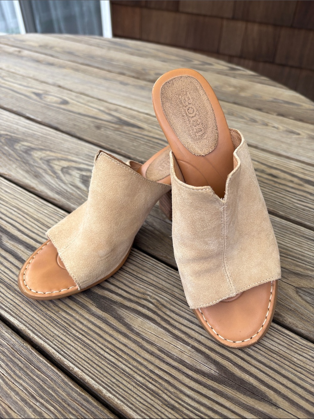 Born Beige Suede Open-Toe Mule Slides, 7M